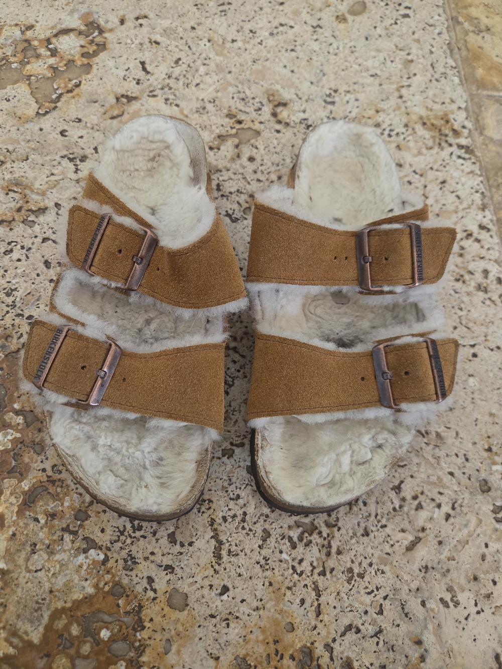 Birkenstock Zurich Shearling Sandals Brown & White